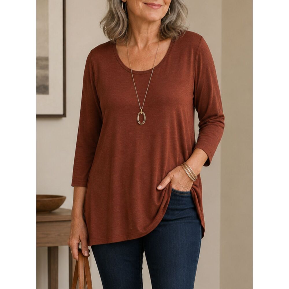 NEW! Christopher & Banks XL Women's Brown Crewneck Long Sleeve Knit Tunic